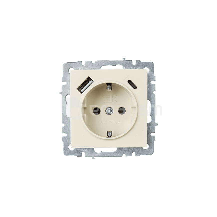 როზეტი IEK BRITE 16A USB A C Rush11-1-BrB დამიწებით ჩარჩოს გარეშე
