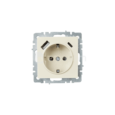 როზეტი IEK BRITE 16A USB A C Rush11-1-BrB დამიწებით ჩარჩოს გარეშე