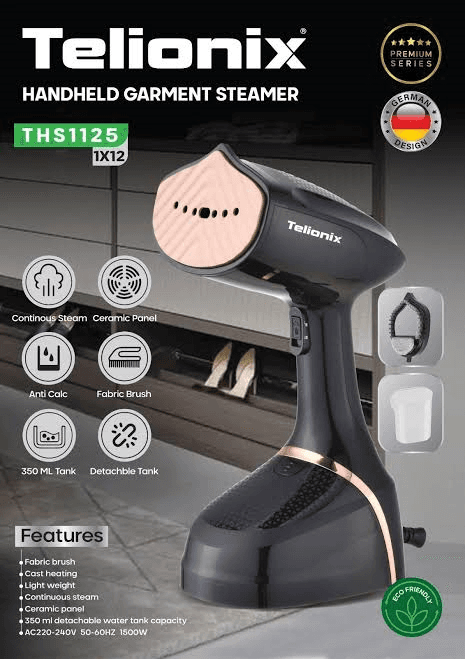 ტანსაცმლის ორთქლის აპარატი Telionix THS1125 UHD-29 1500W 350 მლ შავი