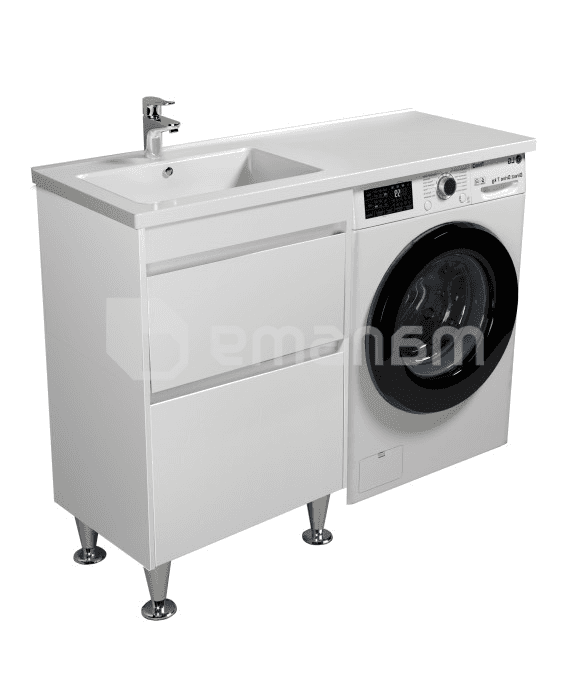 აბაზანის ტუმბო ხელსაბნით მარცხენა WING 60-W L white Rodeo-120 L სარეცხი მანქანისთვის