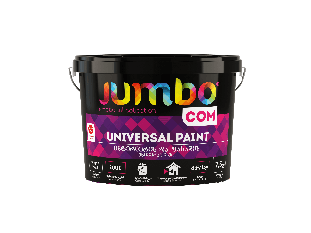 Jumbo Com უნივერსალური საღებავი ინტერიერი, ფასადი თეთრი 24კგ