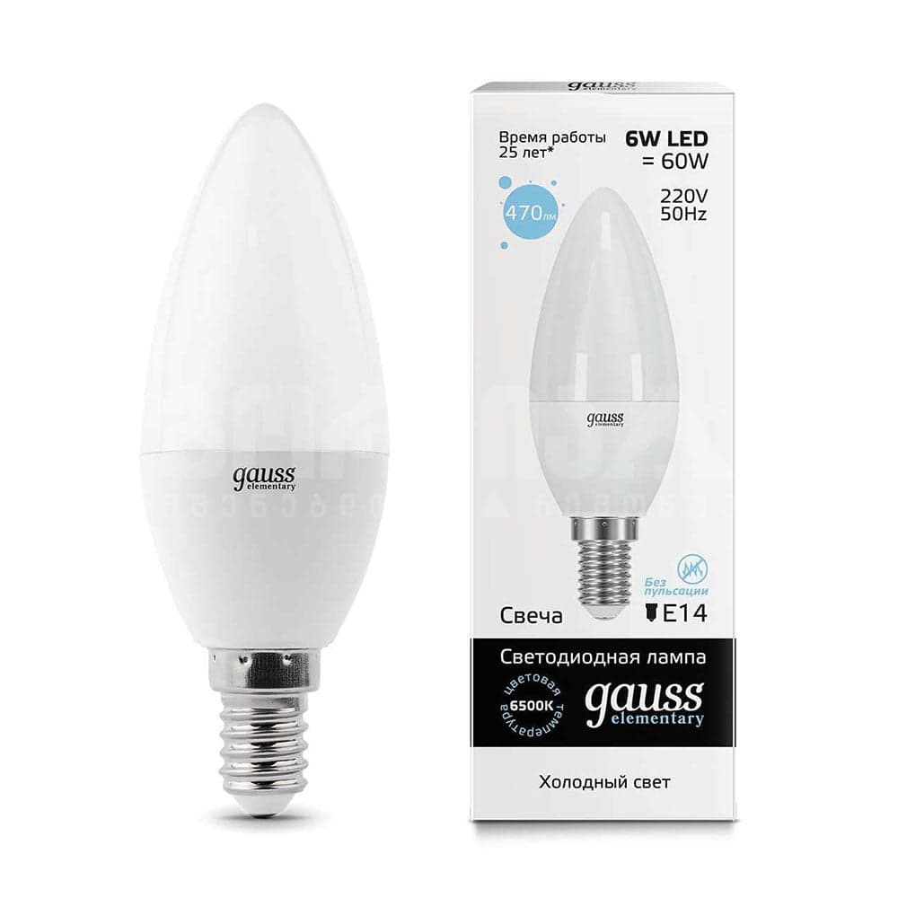 ლედ ნათურა Candle 6W E14 6500K gauss el  - 33136