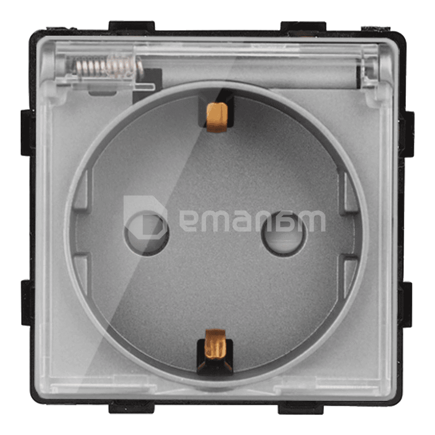 როზეტი ჩარჩოს გარეშე Socket Style 16A დამიწებით და შტორებით გამჭვირვალე თავსახურით ნაცრისფერი