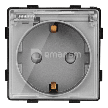 როზეტი ჩარჩოს გარეშე Socket Style 16A დამიწებით და შტორებით გამჭვირვალე თავსახურით ნაცრისფერი