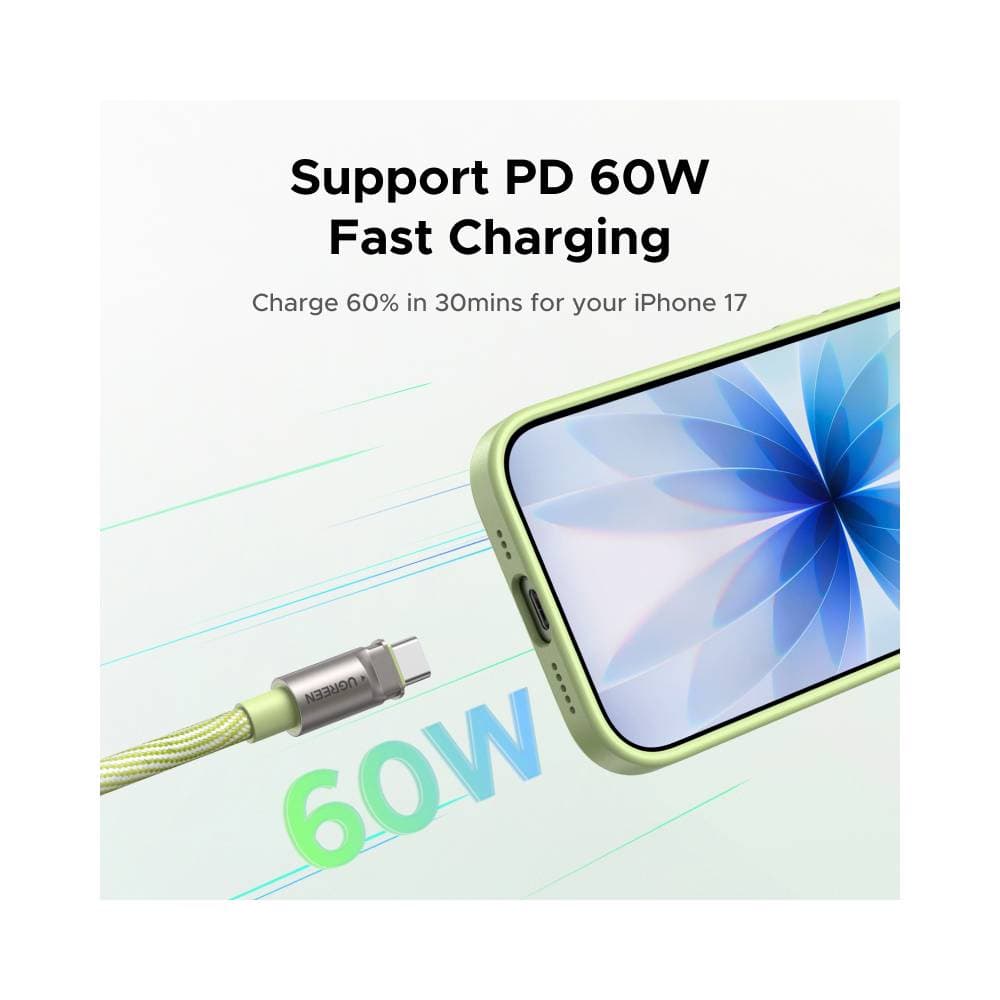 USB კაბელი UGREEN L508 (35500), 60W, Type-C To Type-C PD Fast Charging Lanyard Cable, 1.2m, Green
