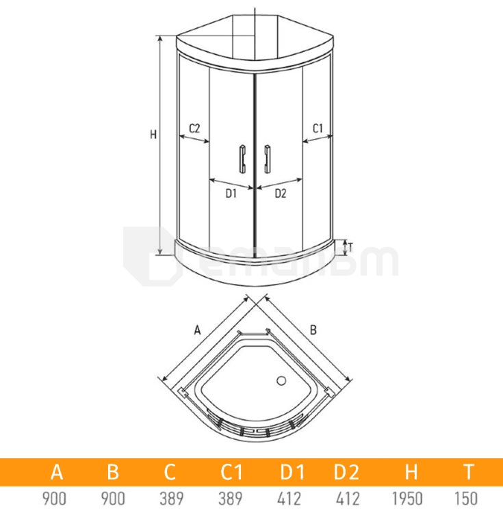 საშხაპე კაბინა Erlit ER3509PE-C3 90x90x195 cm