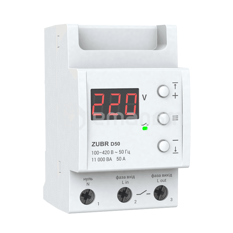 რელე ZUBR ერთფაზიანი ძაბვის 3 მოდულისთვის 50 A 11 000 VA D50