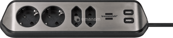 დამაგრძელებელი კუთხე 4 Brennenstuhl 2მ 2 USB ვერცხლისფერი შავი