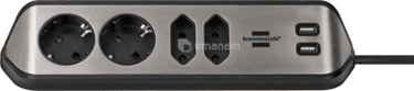 დამაგრძელებელი კუთხე 4 Brennenstuhl 2მ 2 USB ვერცხლისფერი შავი