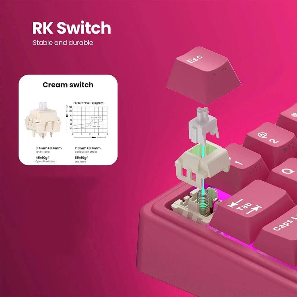 კლავიატურა Royal Kludge RKR65-BR-XH RGB Mechanical Keyboard, Cream Switch, Hot Swappable, Wired, USB, Berry Red