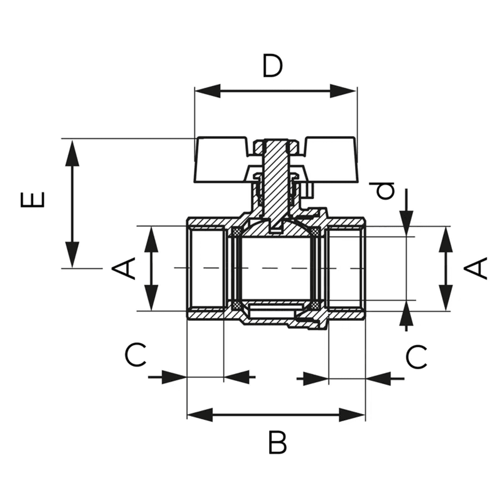 ბურთულა ვენტილი (პეპელა) 1/2  F-F KFPM1 Ferro