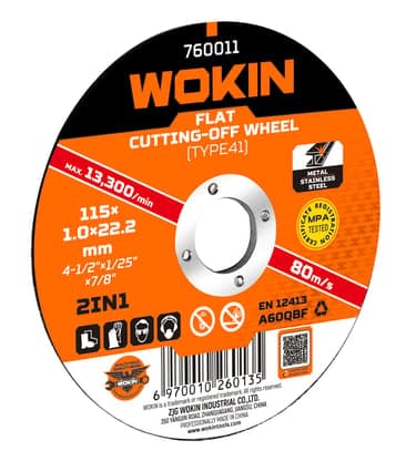 მეტალის საჭრელი დისკი Wokin 760111, 115x1.2x22.2mm, Flat Cutting-Off Wheel (TYPE41), Orange