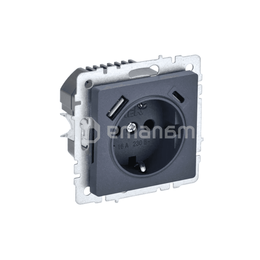 როზეტი IEK BRITE 1 16A USB-A C Ryush11-1-BrM ჩარჩოს გარეშე