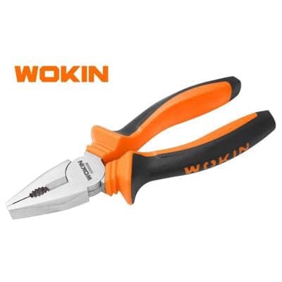 ბრტყელტუჩა რეზინის სახელურით Wokin 100008, 200MM, 8", Combination Pliers, Black/Orange