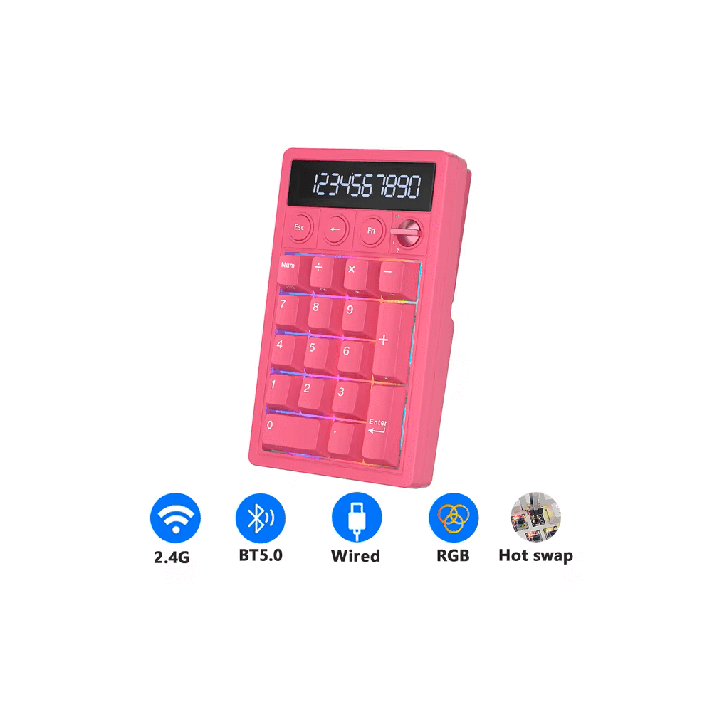 კლავიატურა Royal Kludge RKM20-BR-YXZ RGB Mechanical Numpad, Violet Switch, Hot Swappable, Wireless, Type-C, Bluetooth, 2.4GHz, Berry Red