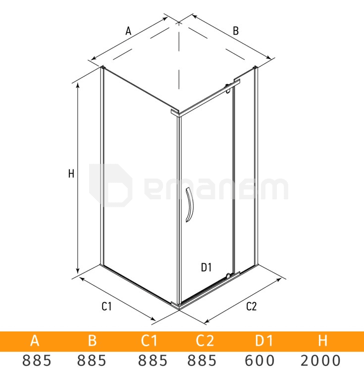 შუშა შხაპის Erlit ER10109H-C1 90x90x200 cm