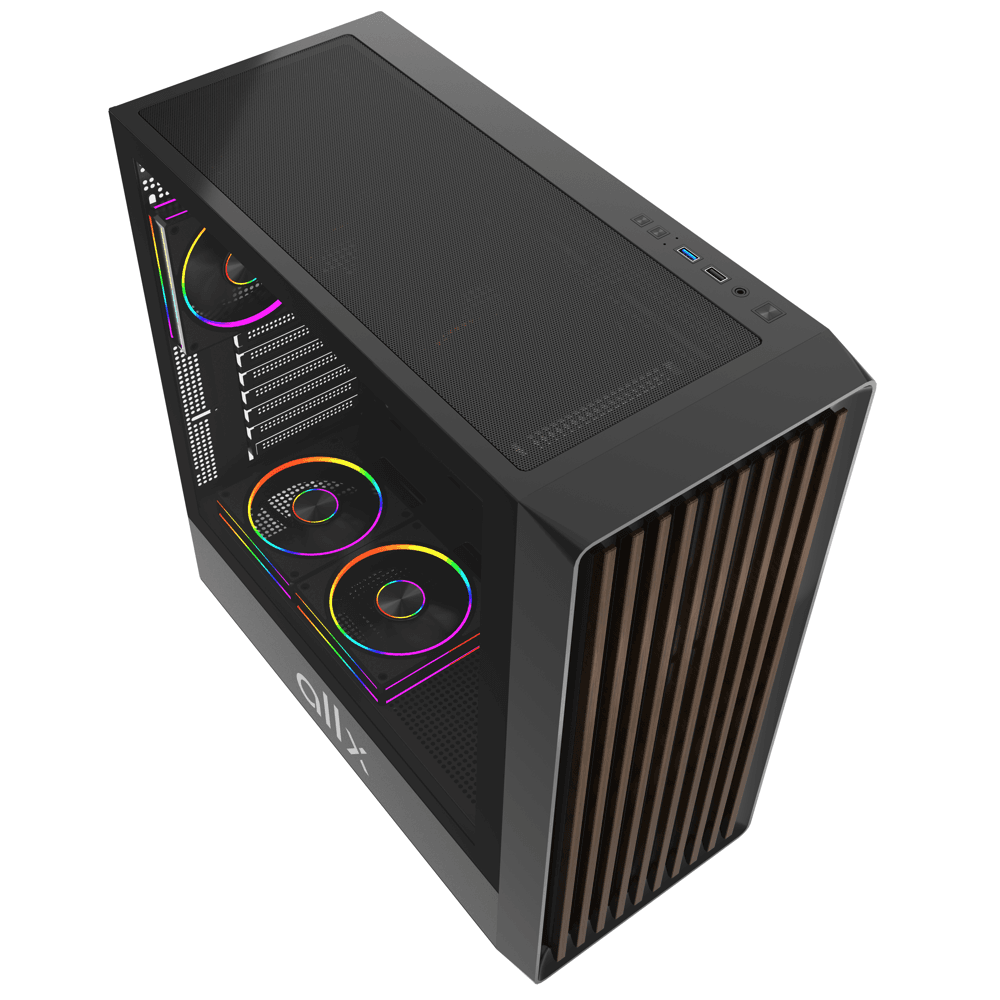 ქეისი ALLX AX-G2147, Computer Case, EATX, ATX, MATX, ITX, USB 3.0, USB, HD Audio, Black/Brown